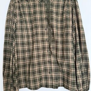 Plaid Button-Up Shirt in Olive and Beige